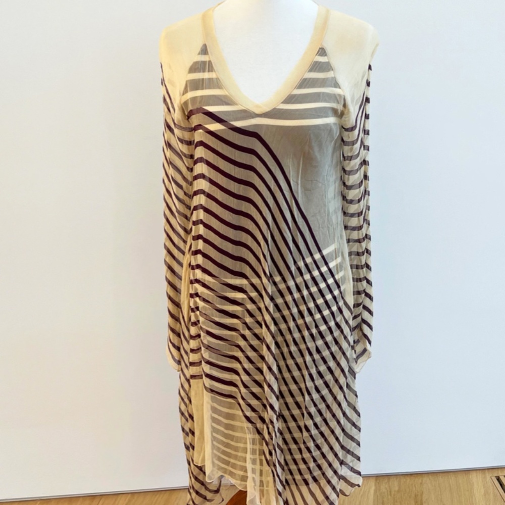 Jean Paul Gauthier Soleil Ivory/ Purple Chiffon Jersey Striped Dress US Size 6